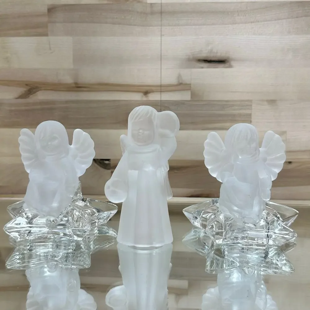 Beautiful set of 3 frosted glass angel candle holders holidays Christmas angels